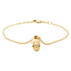 Diamond Skull Charm Silver Bracelet Yellow Gold-Plated