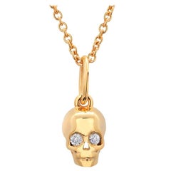 Diamond Skull Charm Silver Twenty Two Inch Pendant Necklace Yellow Gold-Plated