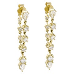 Boucles d'oreilles en or jaune 14k avec chaînes de diamants