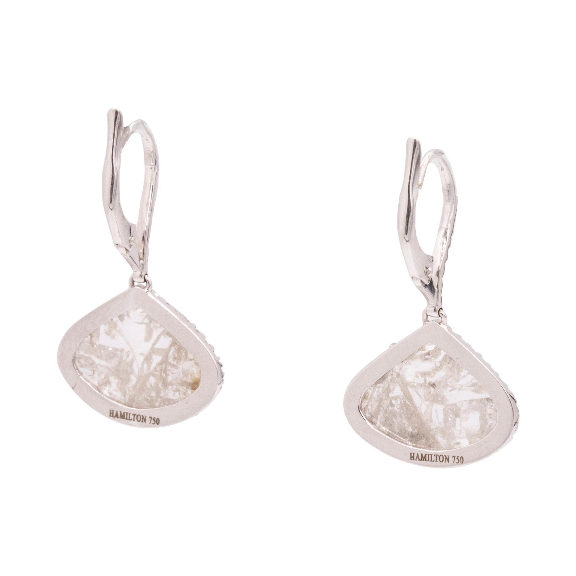 Diamond Slice Drop Earrings in 18 Karat White Gold-Original Retail $8250 For Sale