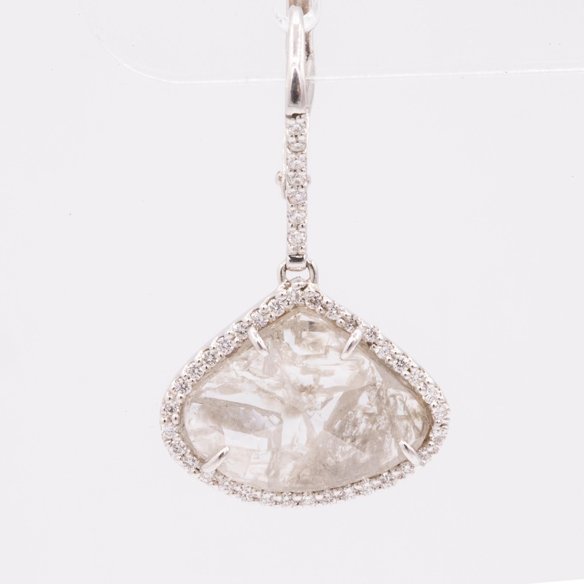 Contemporary Diamond Slice Drop Earrings in 18 Karat White Gold-Original Retail $8250 For Sale