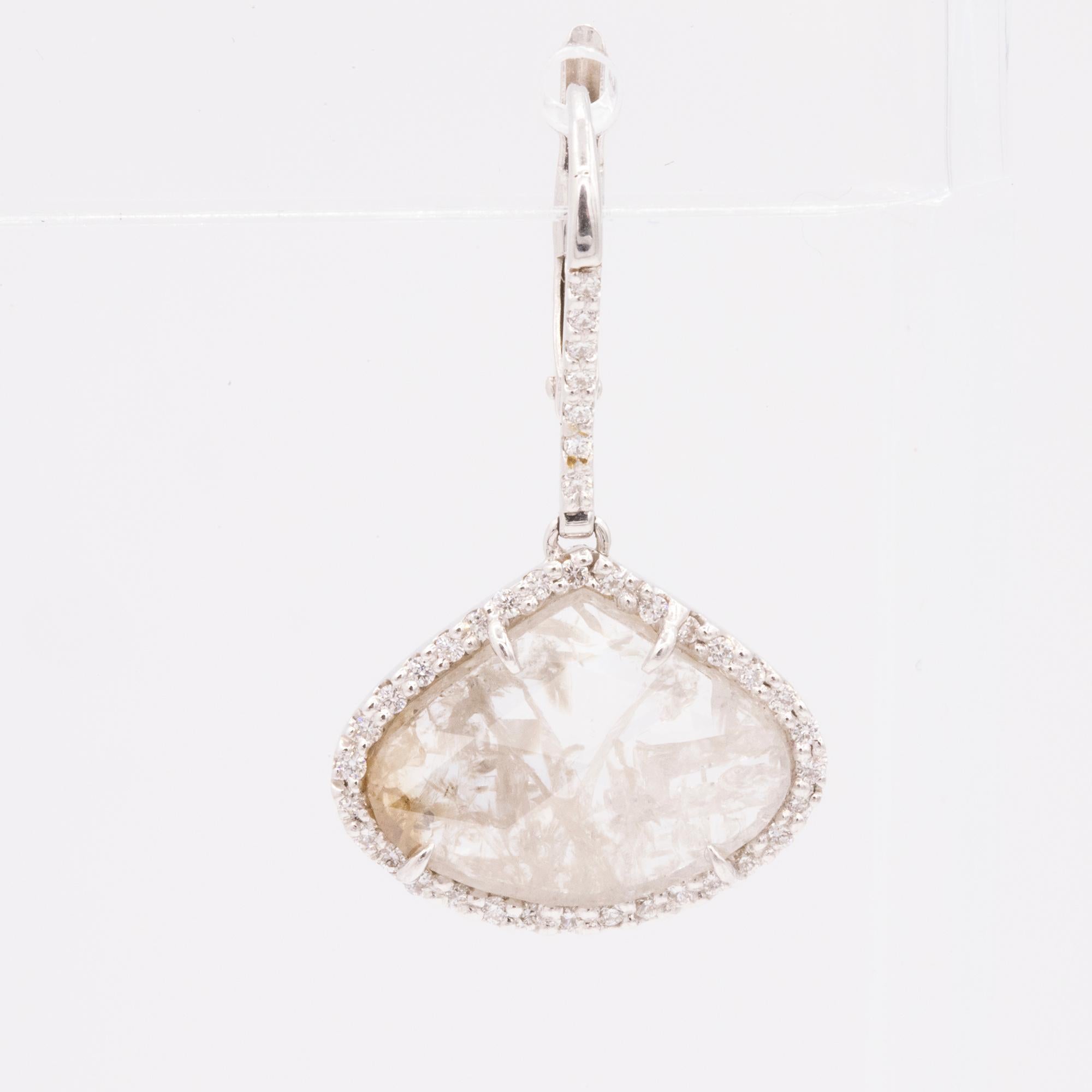 Diamant-Slice-Tropfen-Ohrringe aus 18 Karat Weißgold-Originalverkauf $8250 (Rundschliff) im Angebot