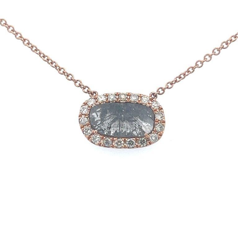 Modern Diamond Slice Pendant Necklace 1.34 Carat in 18k Rose Gold For Sale