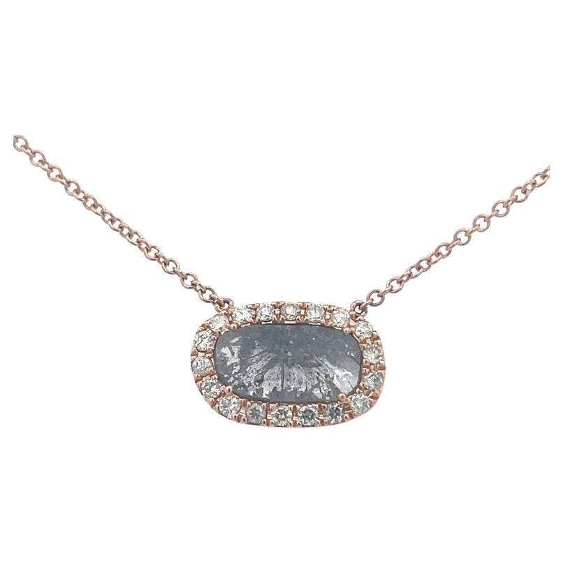 Diamond Slice Pendant Necklace 1.34 Carat in 18k Rose Gold For Sale