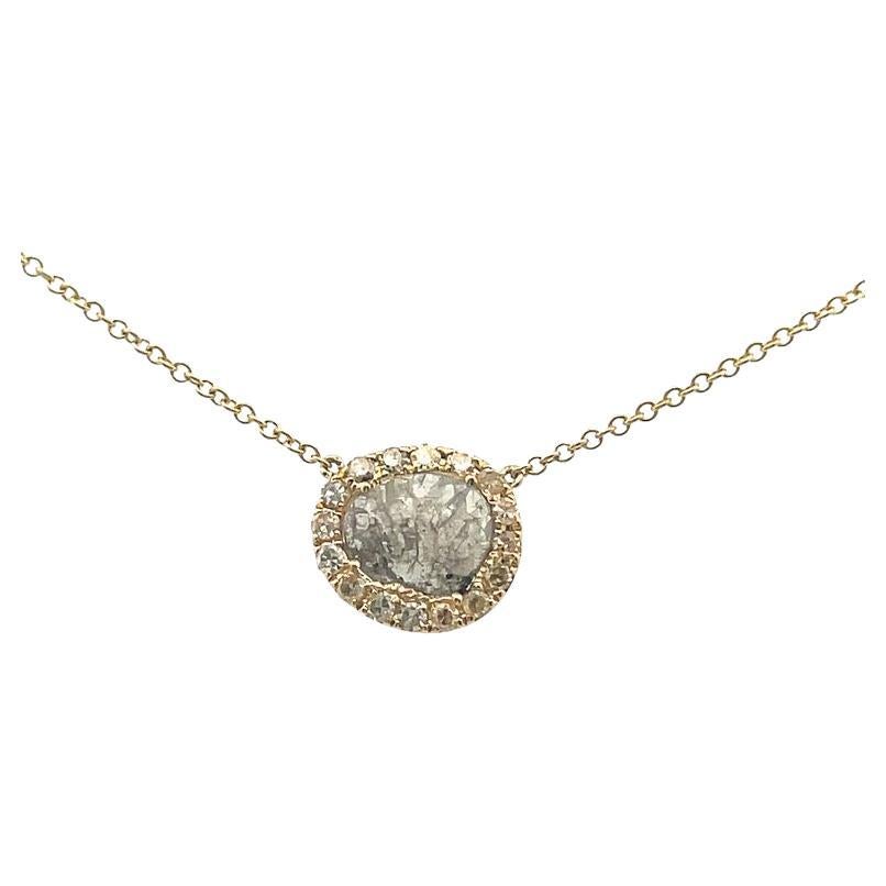 Diamond Slice Pendant Necklace 1.38 Carat in 18k Yellow Gold For Sale