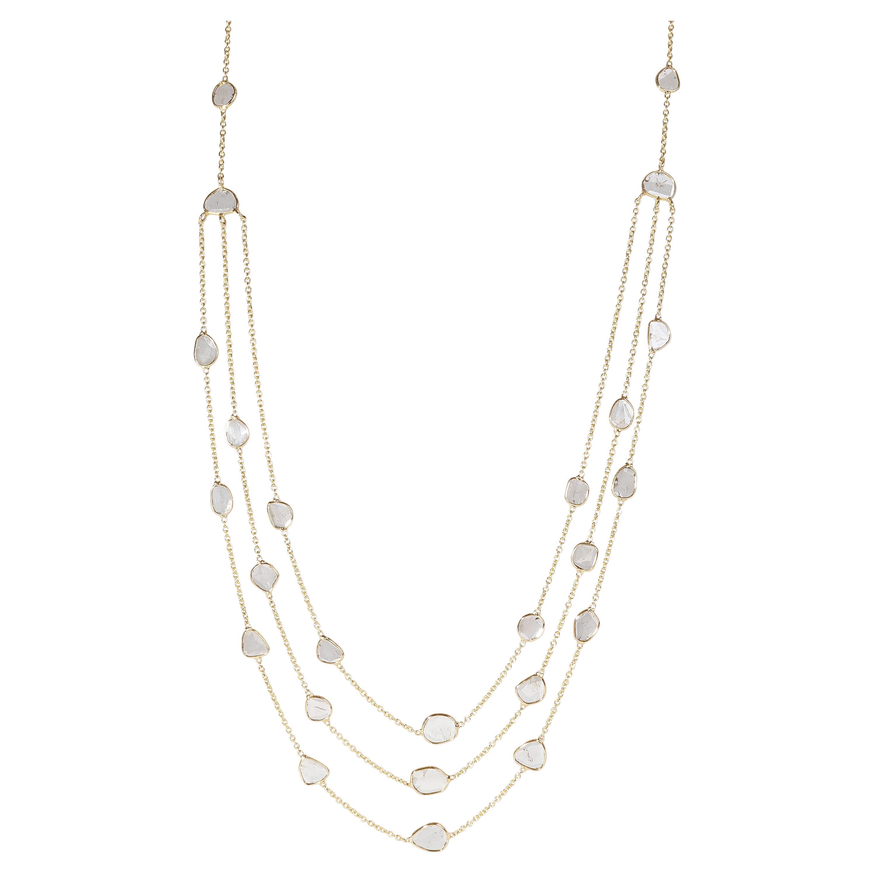 Diamond Slices Three Layered Drape Necklace in 18K Yellow Gold 2.85 Ctw
