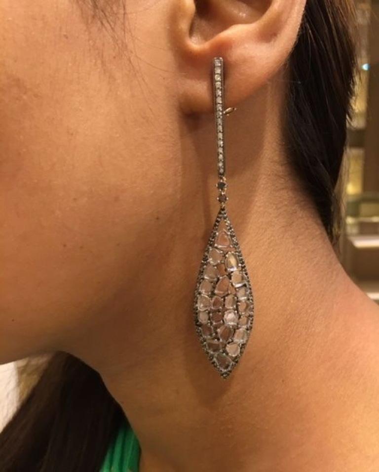 Round Cut Diamond Slices with Pave Diamonds Earrings