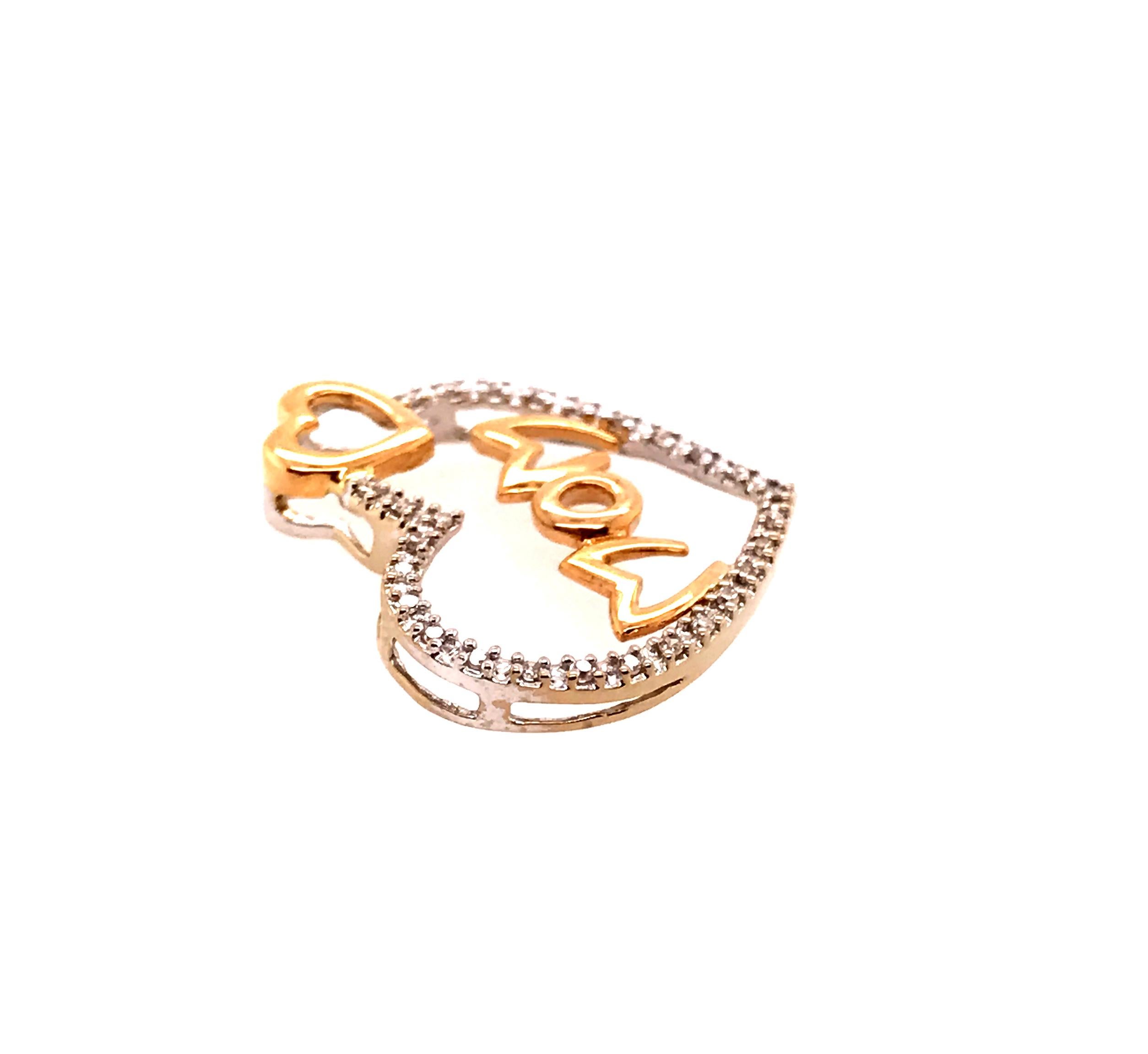 Single Cut Diamond Slide Pendant Necklace Mom Heart .25ct Two Tone Gold For Sale