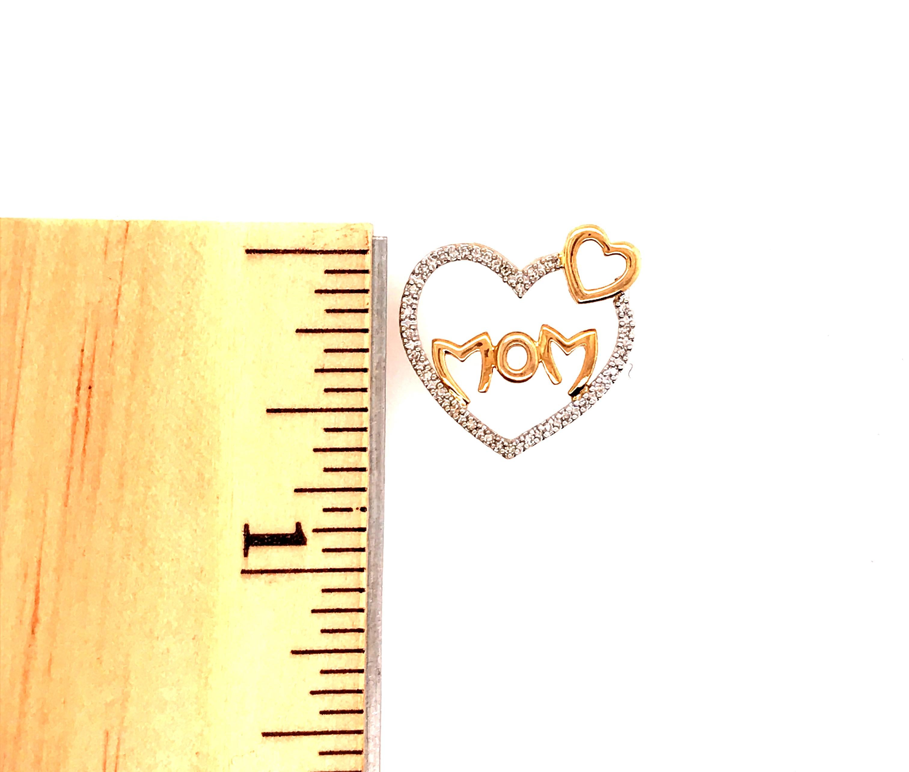 Women's Diamond Slide Pendant Necklace Mom Heart .25ct Two Tone Gold For Sale