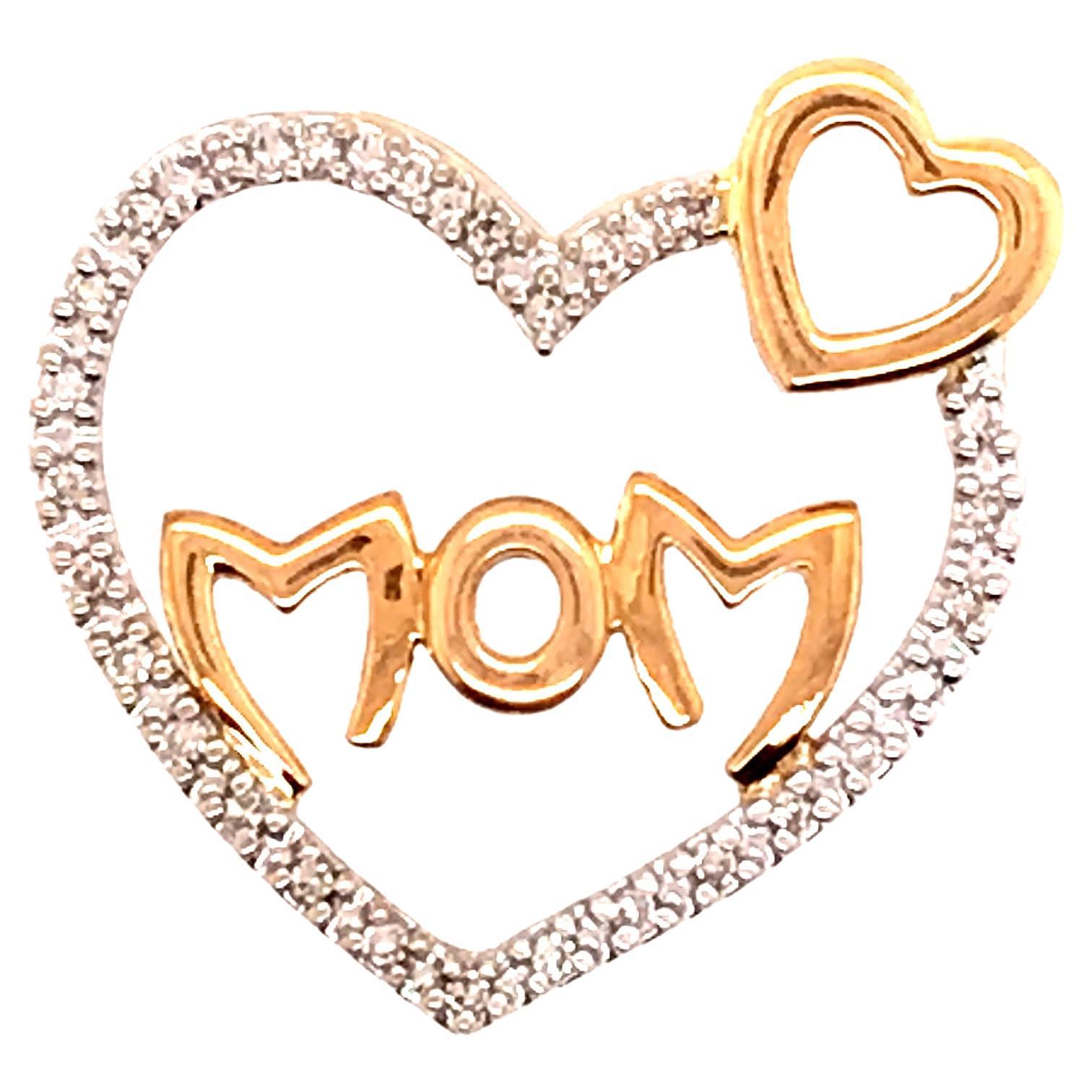 Diamond Slide Pendant Necklace Mom Heart .25ct Two Tone Gold For Sale