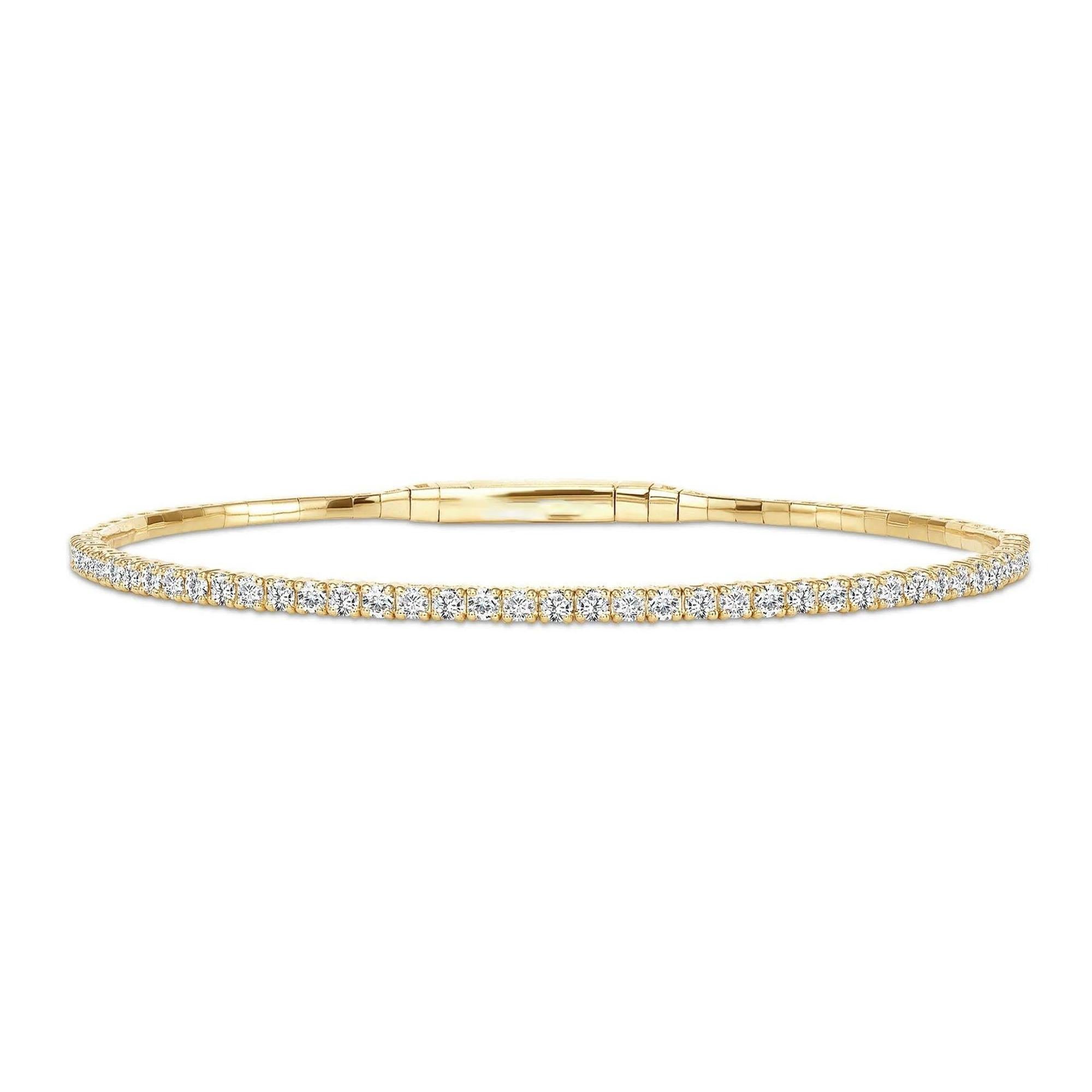 Bracciale sottile con diamanti in oro giallo 14K in vendita
