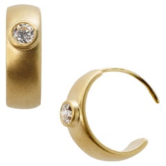 Diamond Slim Gold Huggie Earrings, Handcrafted Fine Jewelry