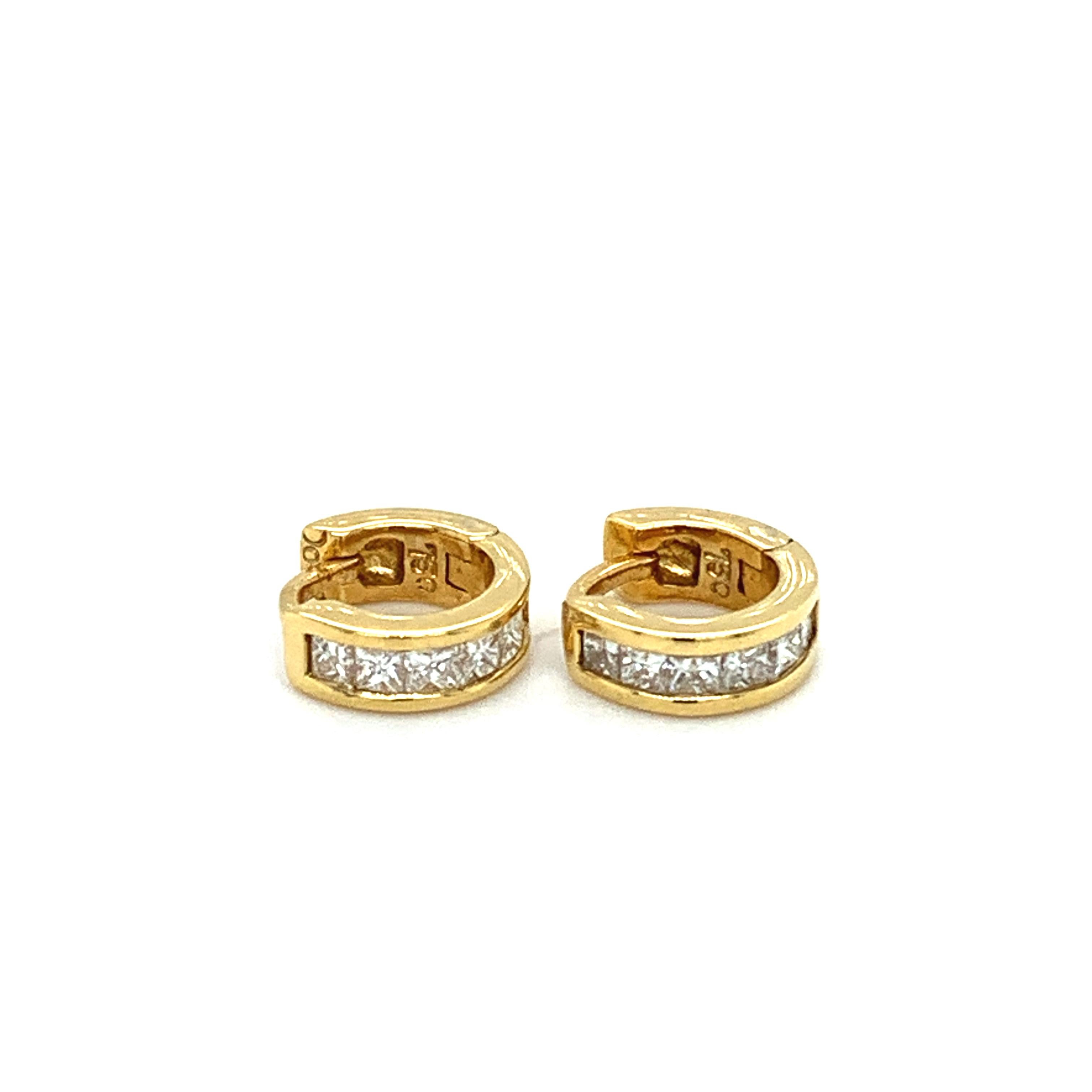 Art Deco Diamond small hoop earrings 18k yellow gold For Sale