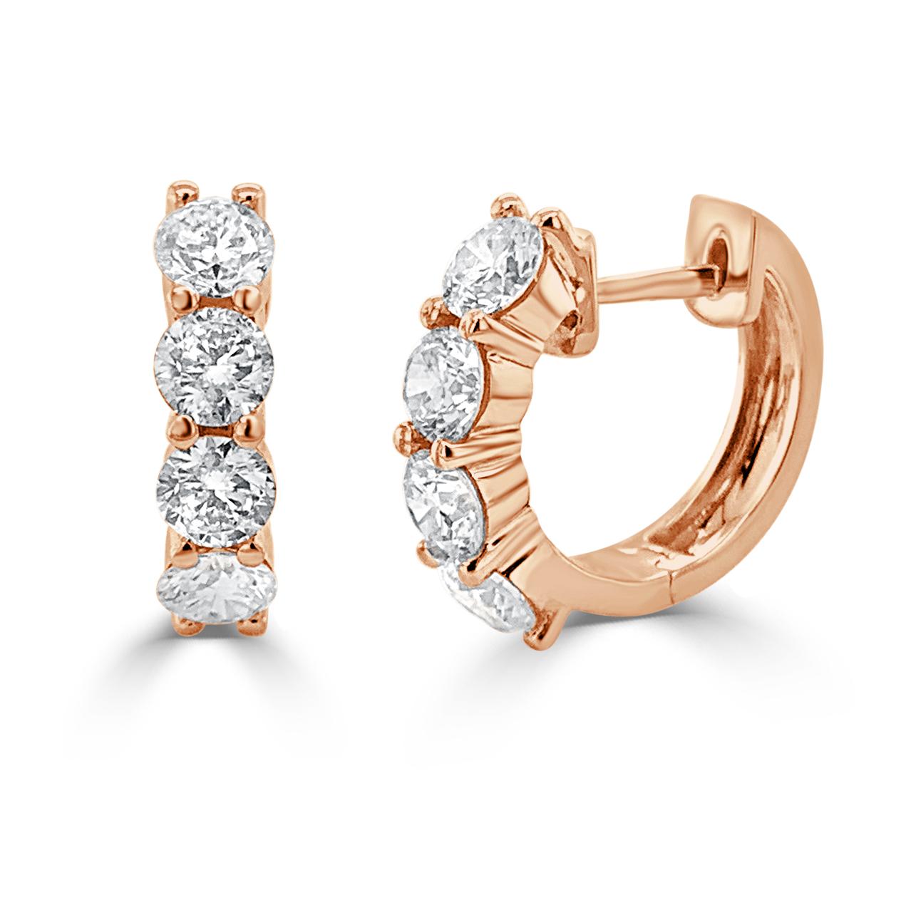Contemporary Diamond Small Hoop Earrings for Her 14k Gold 1.4CT. TDW Women's Diamond Earrings For Sale