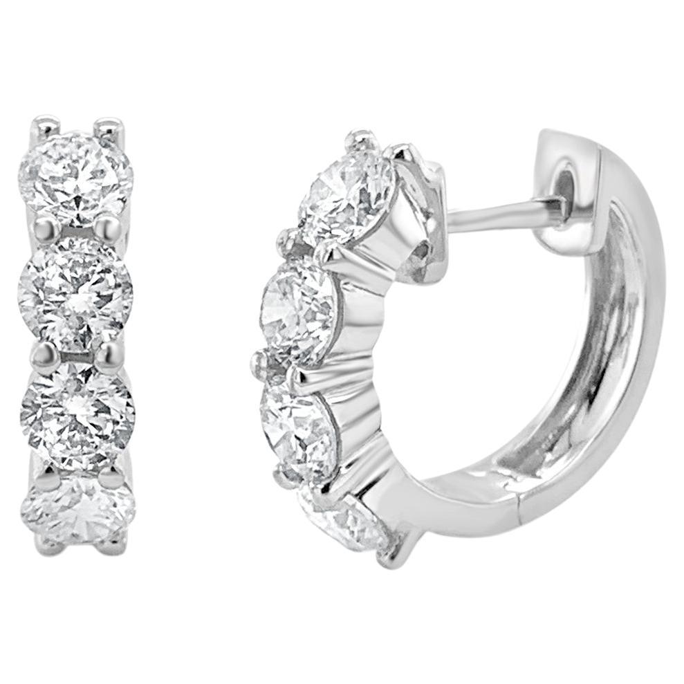 Diamond Small Hoop Earrings for Her 14k Gold 1.4CT. TDW Women's Diamond Earrings For Sale