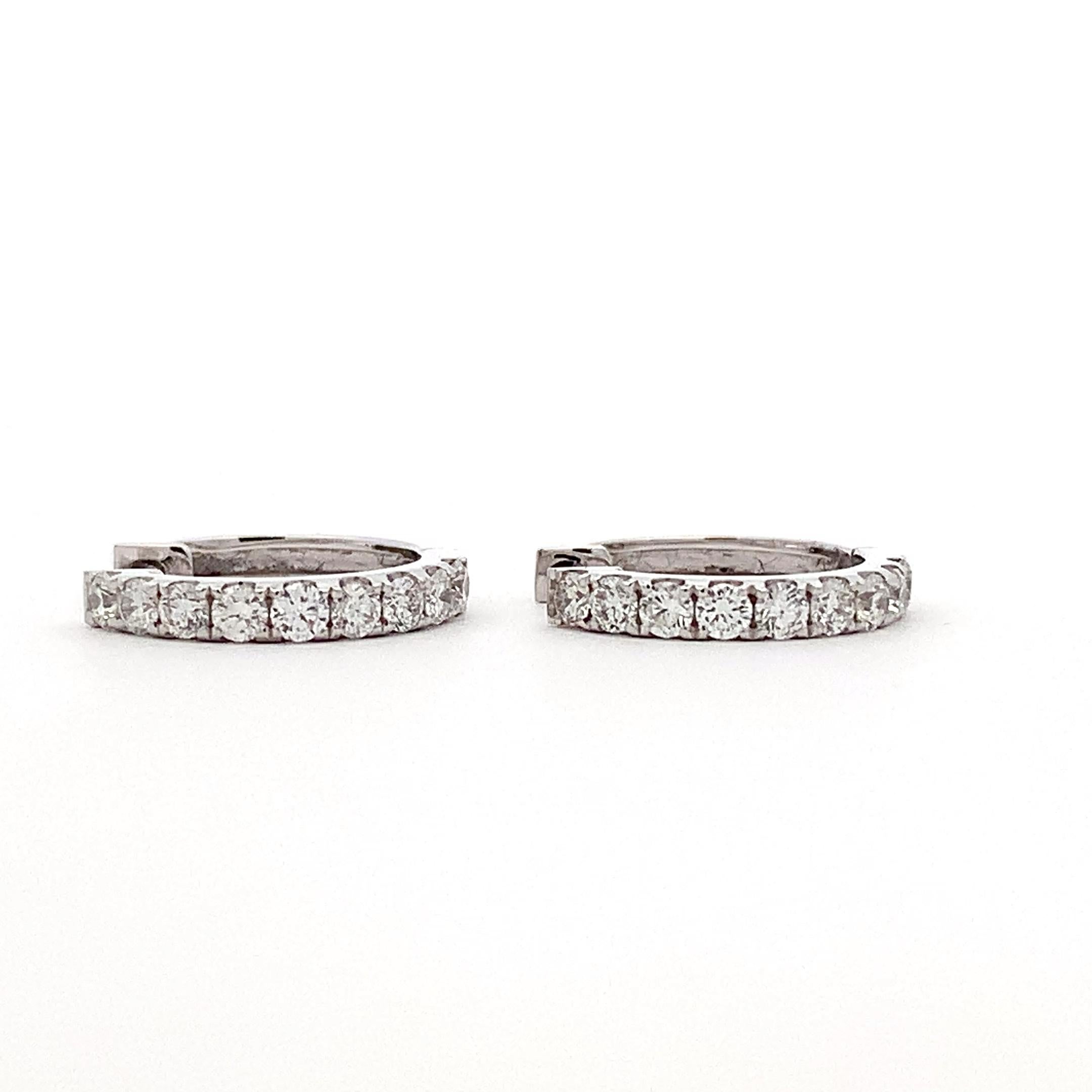 Round Cut Diamond small hoop huggie earrings 18k white gold For Sale