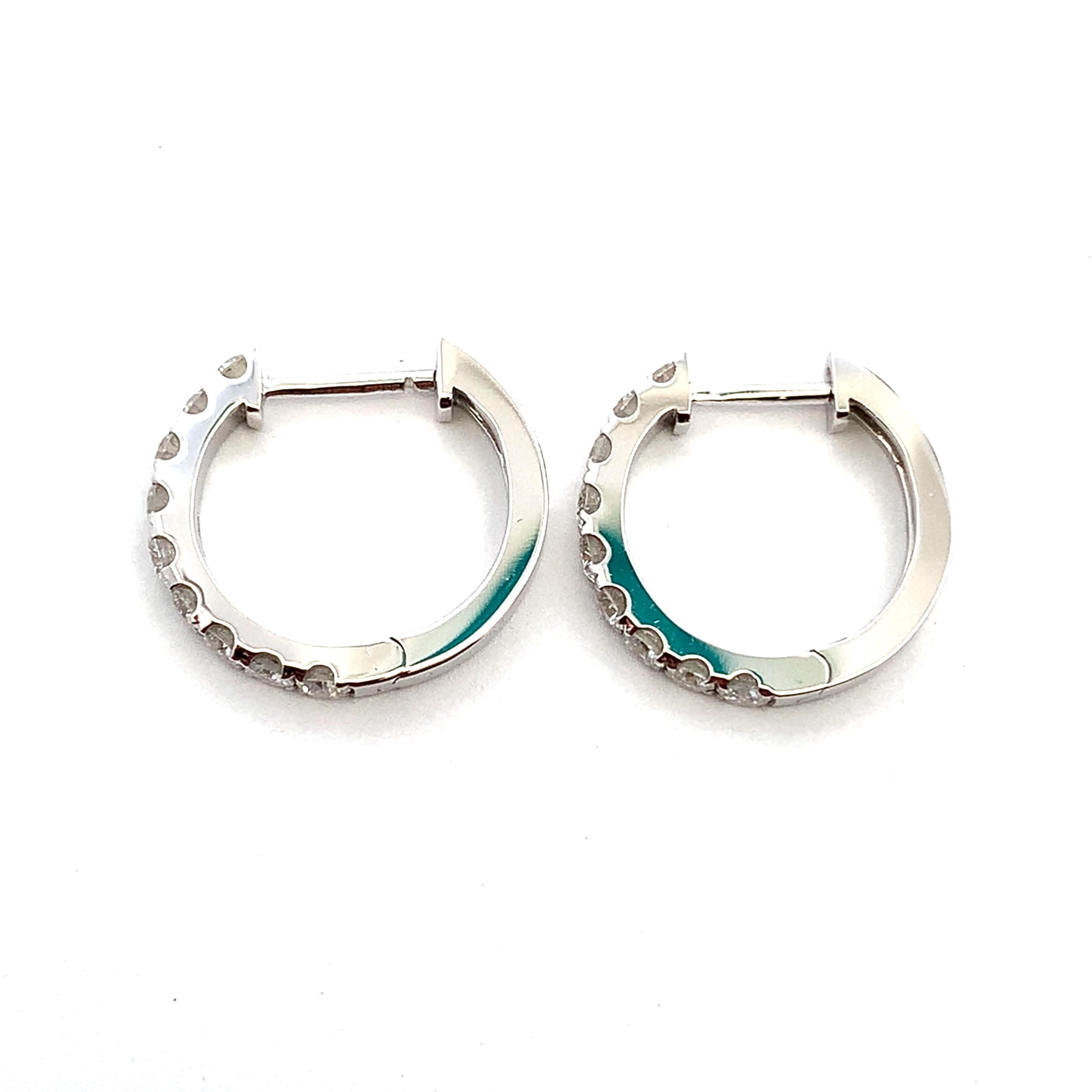 Women's or Men's Diamond small hoop huggie earrings 18k white gold For Sale