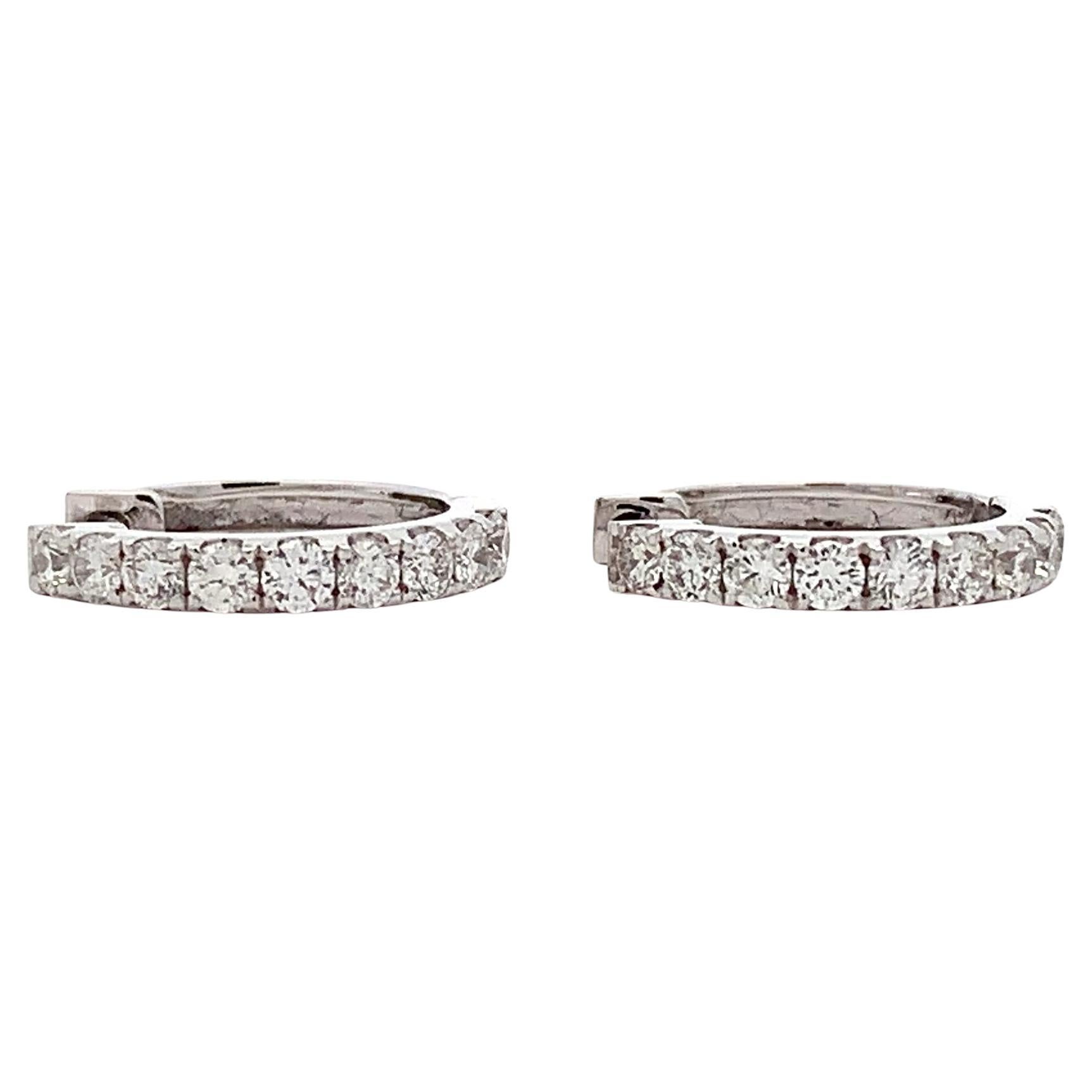 Diamond small hoop huggie earrings 18k white gold