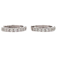 Diamond small hoop huggie earrings 18k white gold