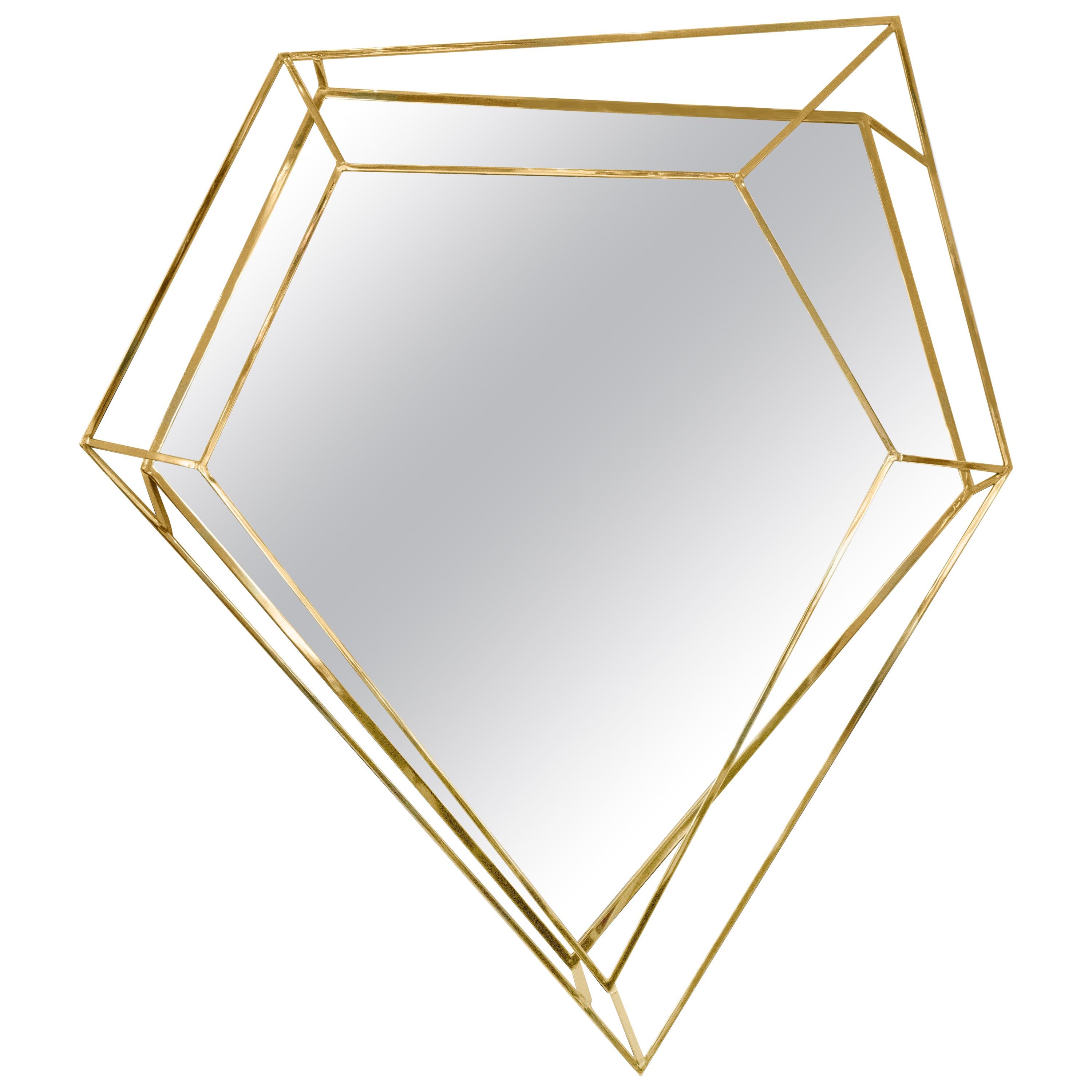 Diamond Small Mirror in Brass For Sale