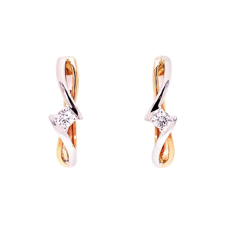Diamond Small Twist Hoop Earrings, 0.10 Carat, 18K White and Rose Gold Earrings