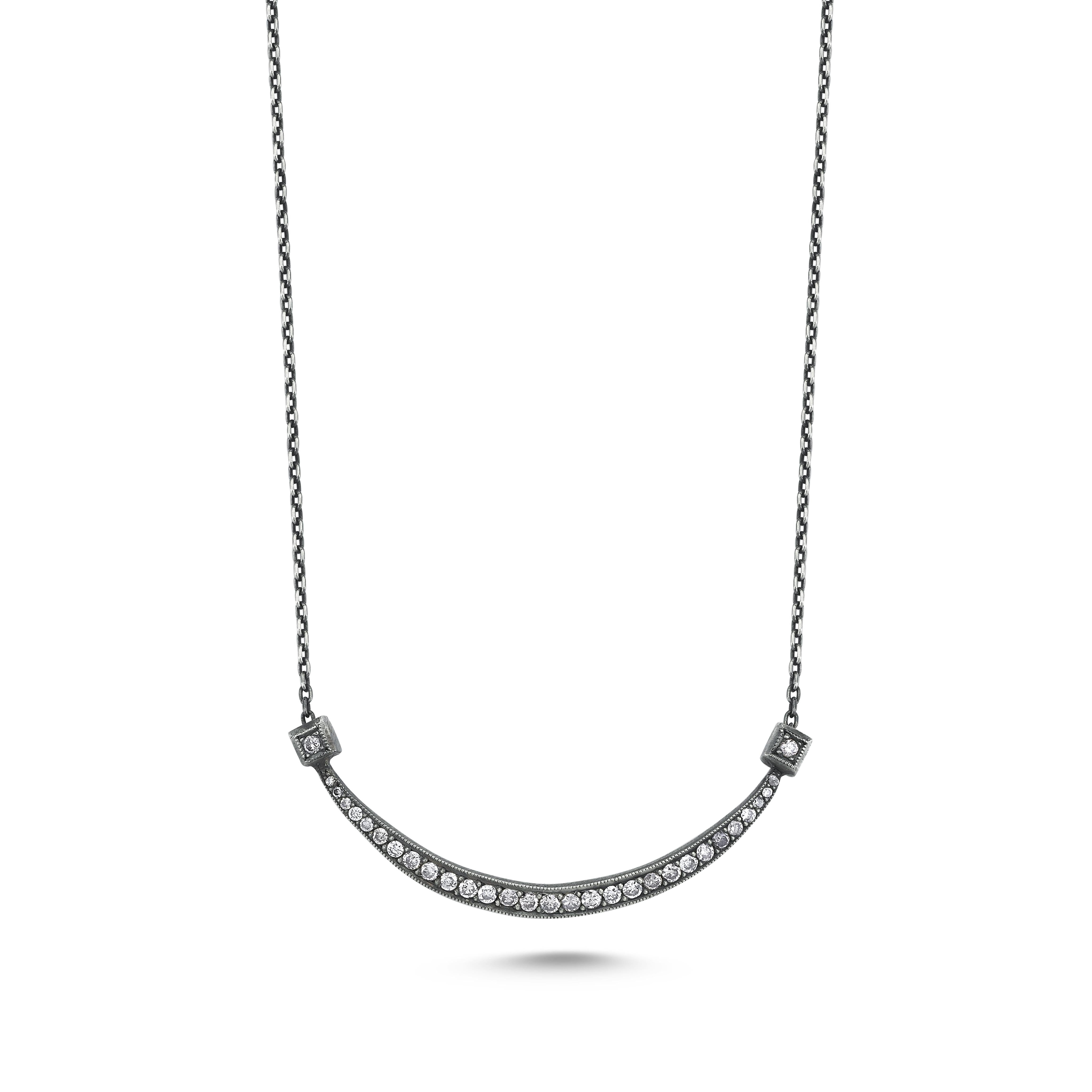 Silber Diamant Lächeln Bar Halskette (Rundschliff) im Angebot