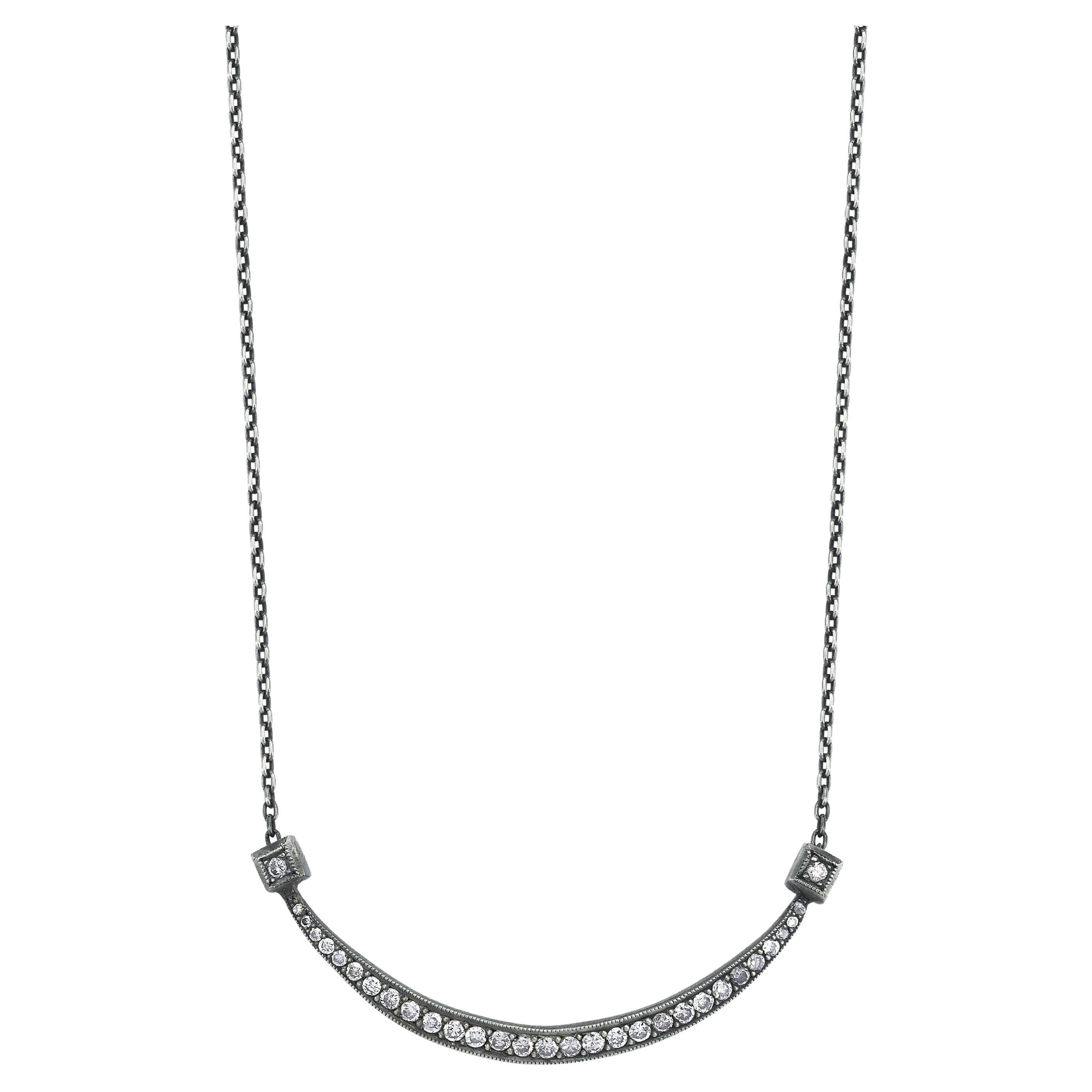Silver Diamond Smile Bar Necklace For Sale