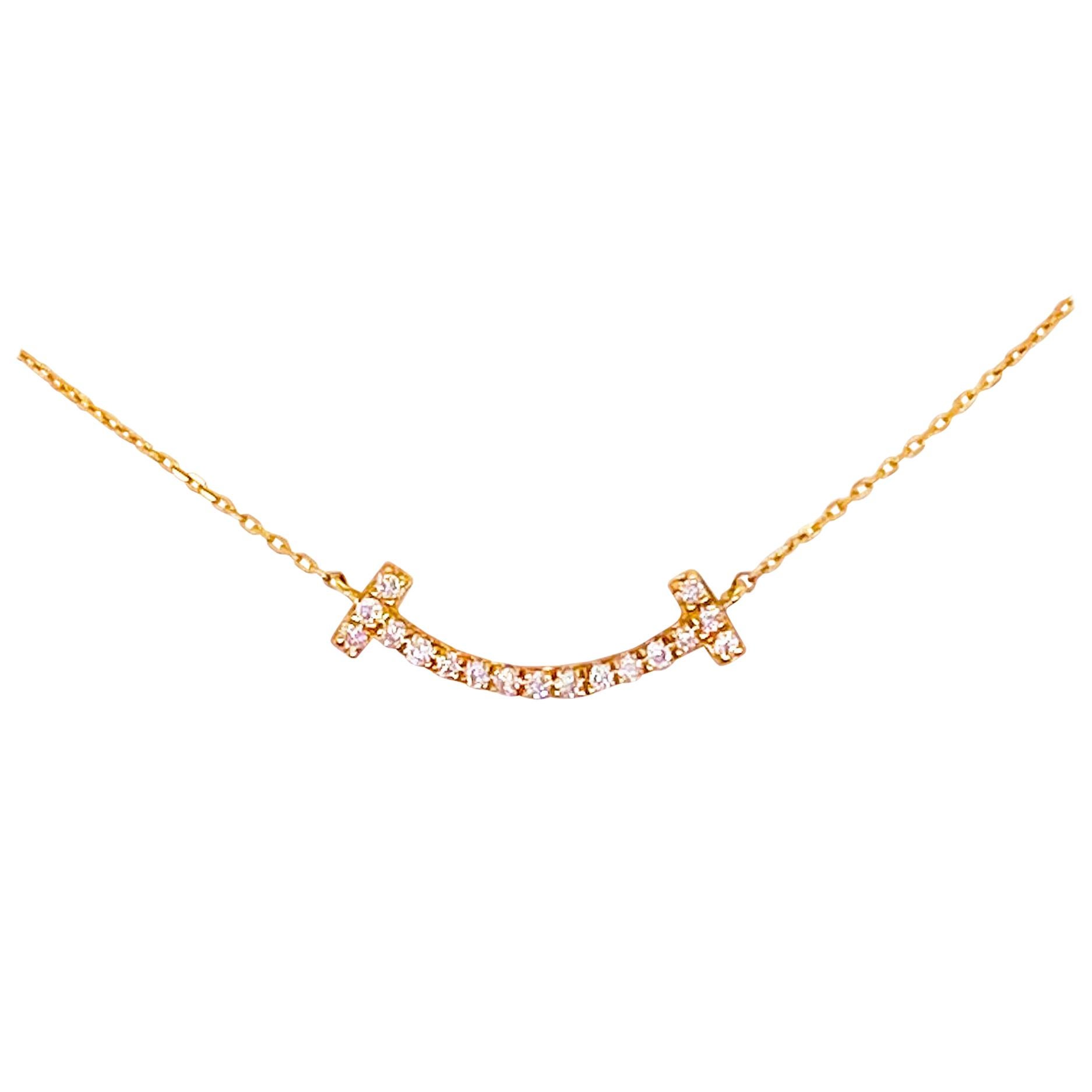 Diamond Smile Necklace, 18 Karat Yellow Gold Pave Diamond Smile Pendant