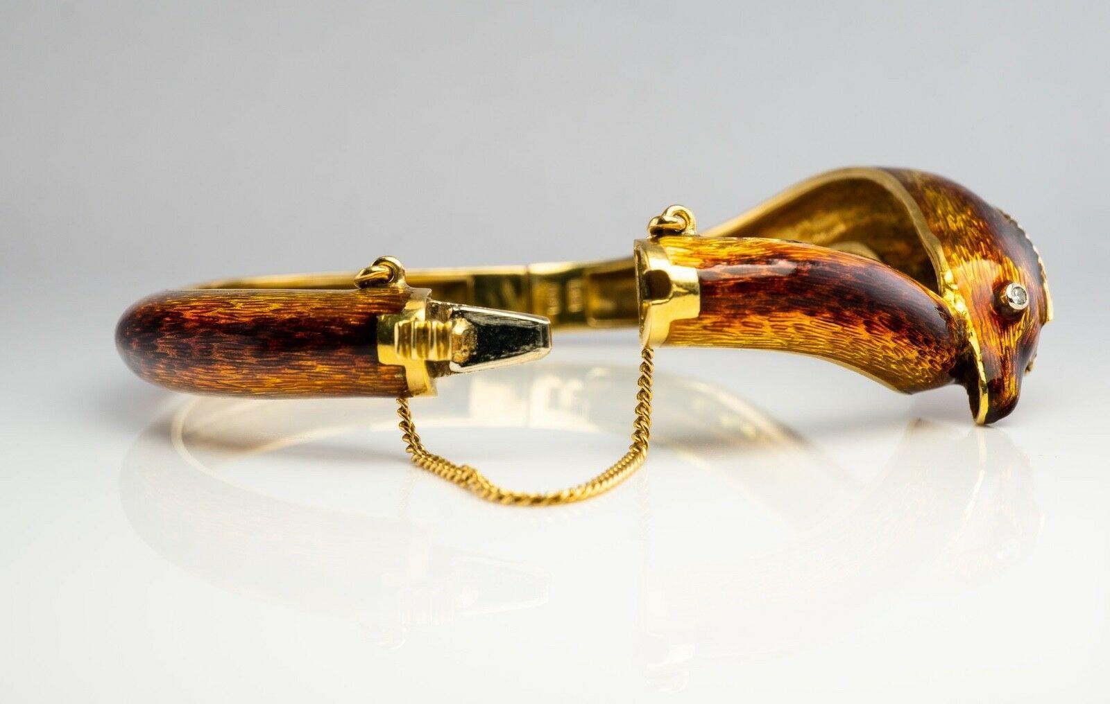 Women's Diamond Snake Bracelet 18K Gold Enamel Bangle For Sale