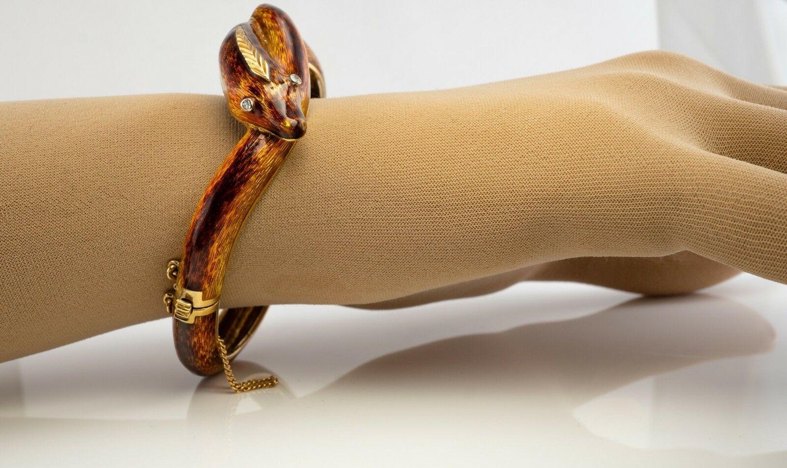 Diamond Snake Bracelet 18K Gold Enamel Bangle For Sale 1