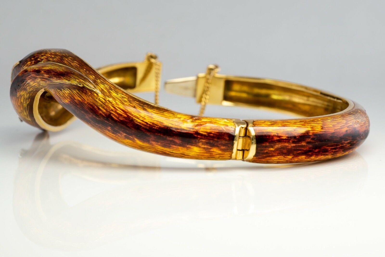 Diamond Snake Bracelet 18K Gold Enamel Bangle For Sale 2