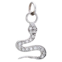 Diamond Snake Charm Pendant Estate 14 Karat White Gold Vintage Fine Jewelry