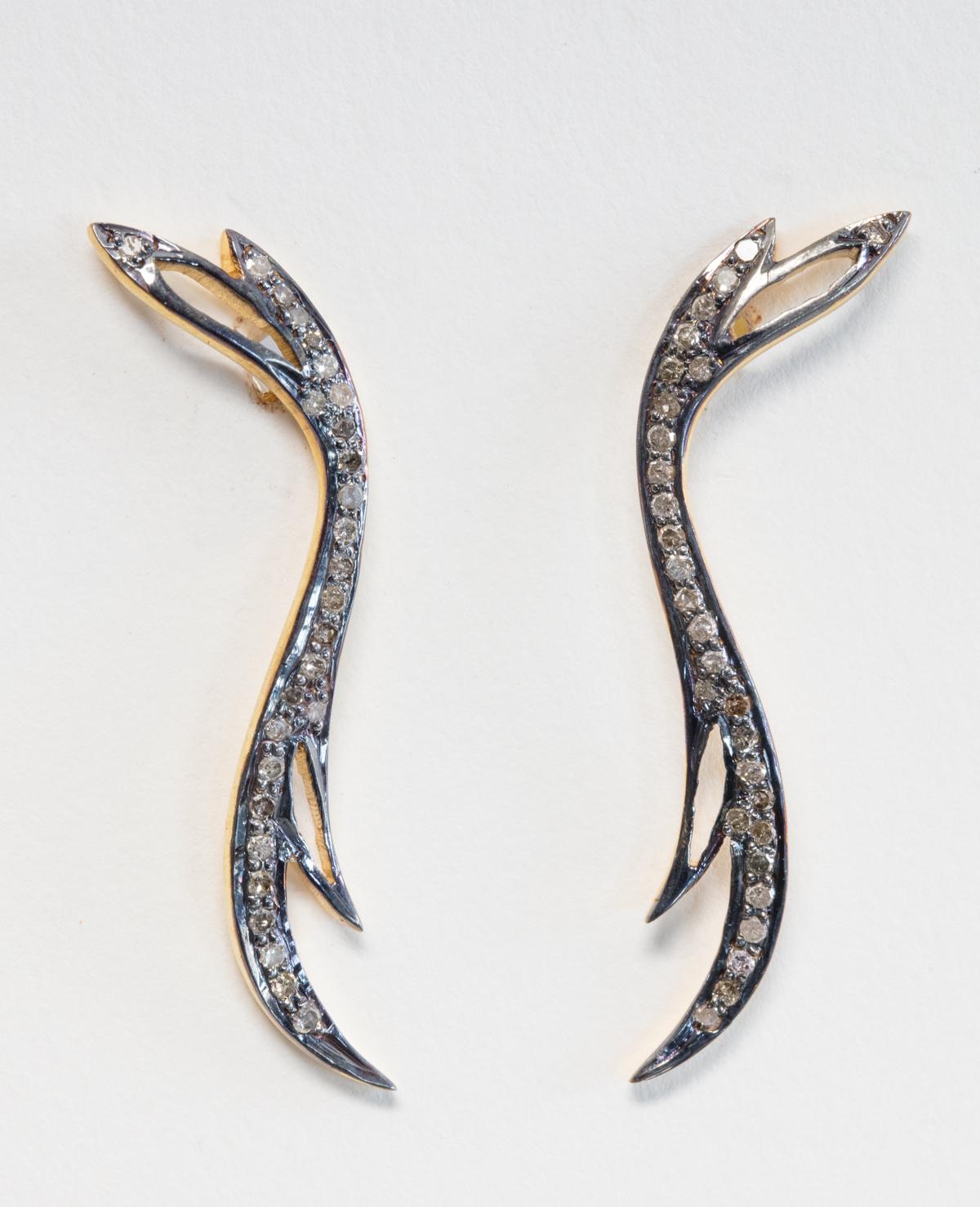 Women's or Men's Diamond Snake Earrings in Oxidized Sterling Silver