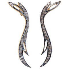 Diamond Snake Earrings in Oxidized Sterling Silver
