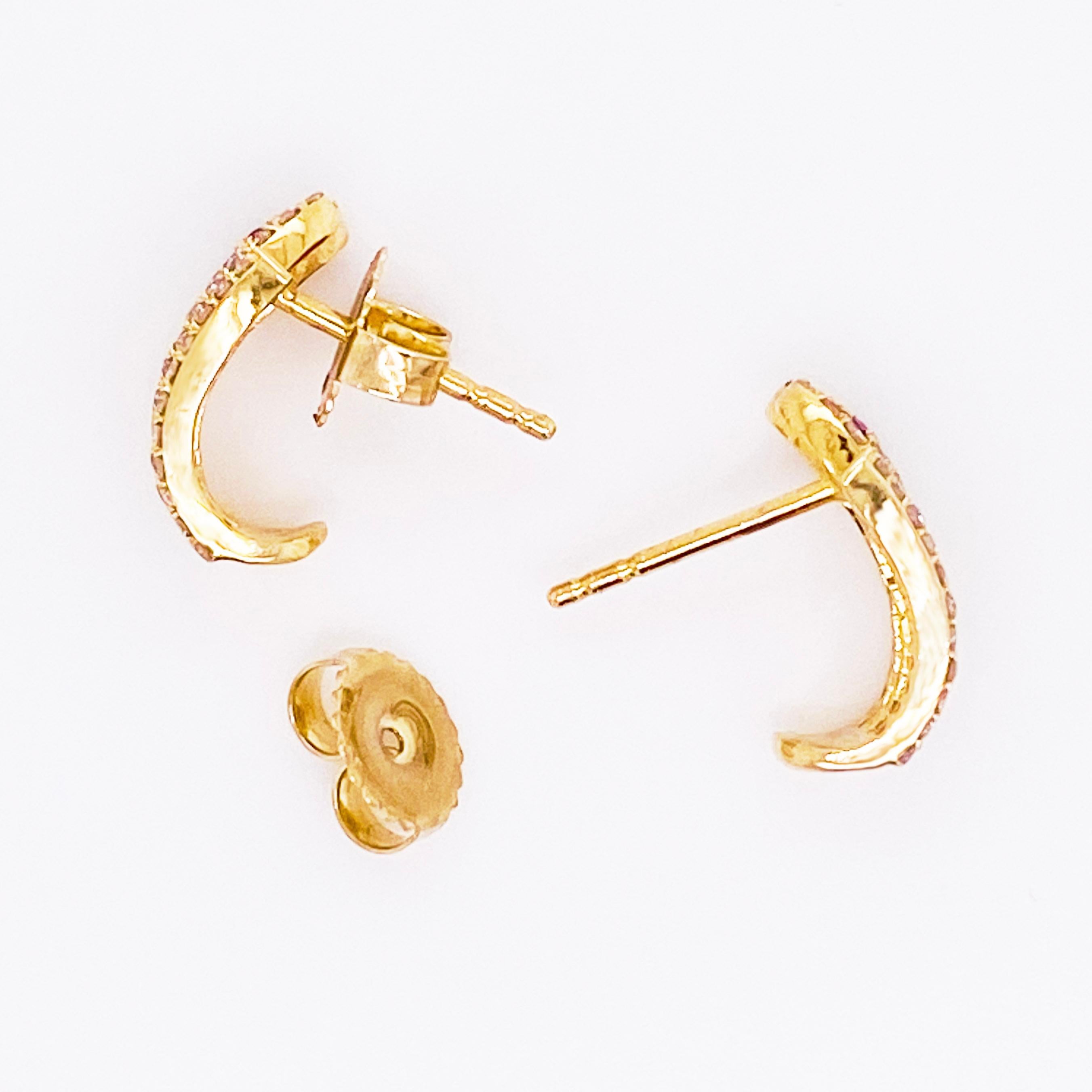 Modern Diamond Snake Earrings, Pave Diamond Ruby Serpent Earring Studs, 14 Karat Gold