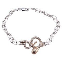 Diamond Snake link Bracelet Serpent Ruby Eyes Gold Plated Silver J Dauphin
