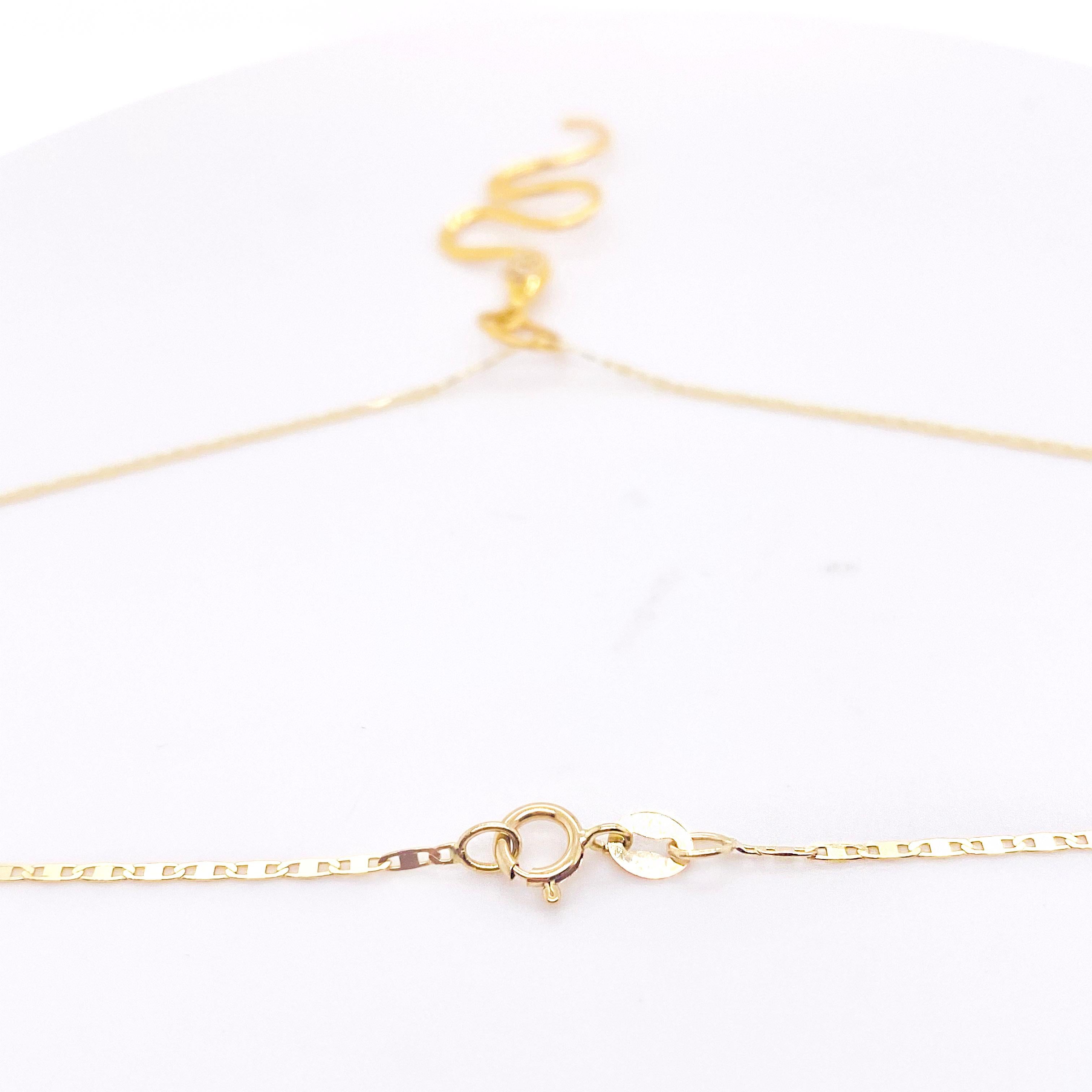Diamond Snake Necklace, Yellow Gold, Serpent Pendant Necklace, 7 Diamond Snake In New Condition In Austin, TX