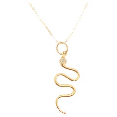 Diamond Snake Necklace, Yellow Gold, Serpent Pendant Necklace, 7 Diamond Snake