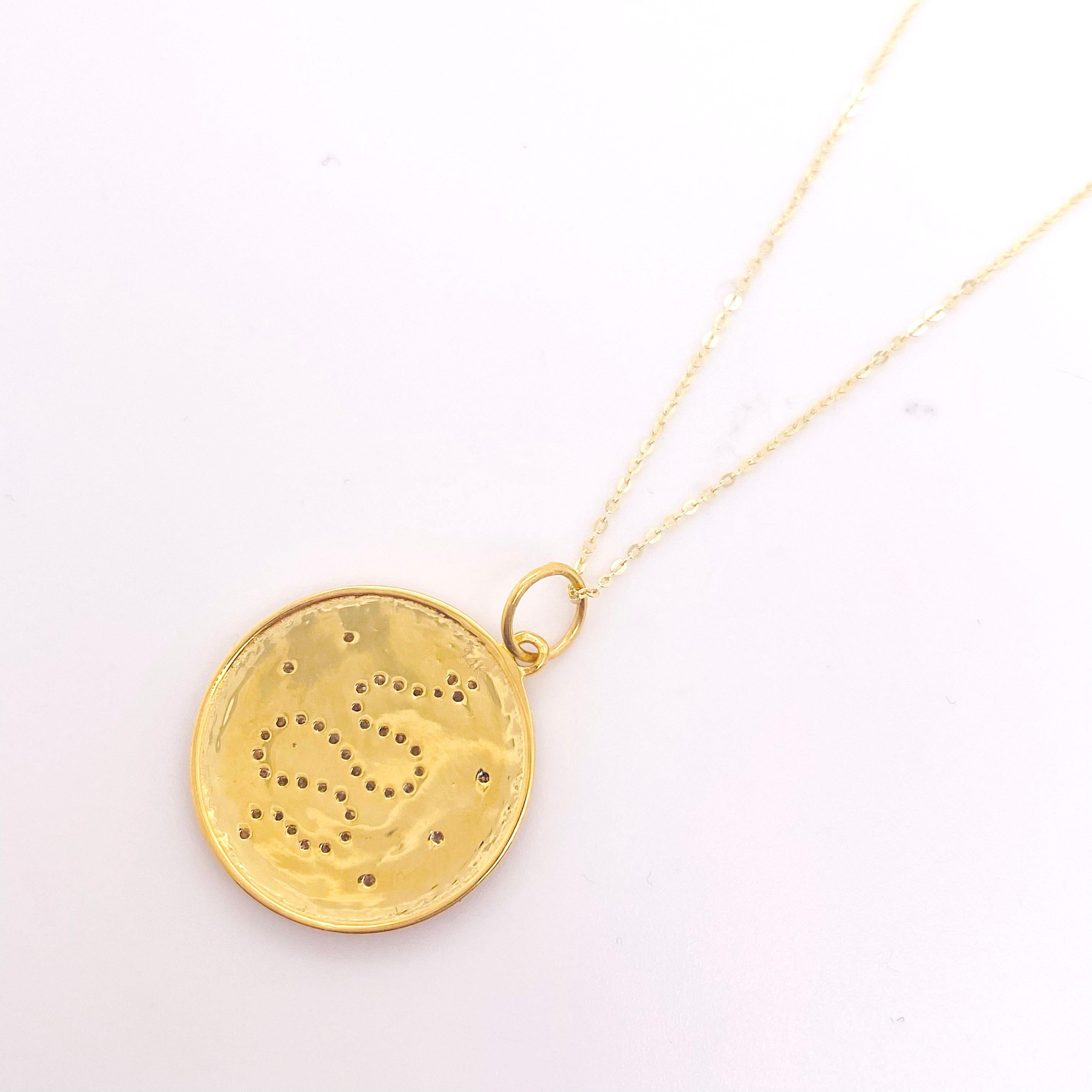 Contemporary Serpent Snake Necklace, Diamonds in Yellow Gold, Snake Disk Pendant Necklace For Sale