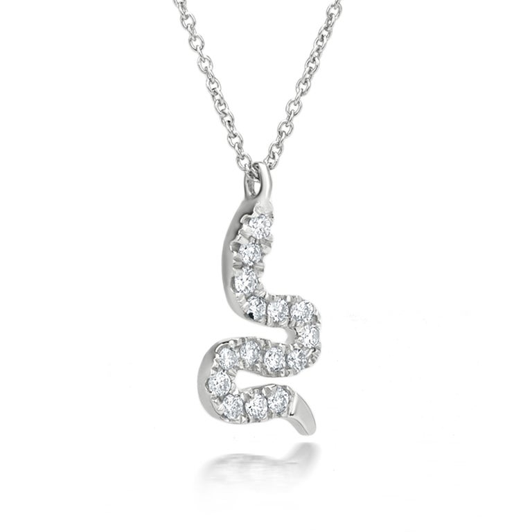 Snake Diamond Pendant Necklace in 18k White Gold For Sale at 1stDibs