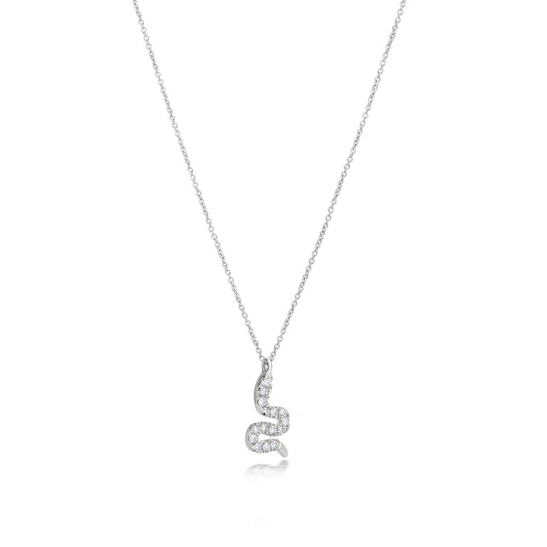 Snake Diamond Pendant Necklace in 18k White Gold For Sale at 1stDibs