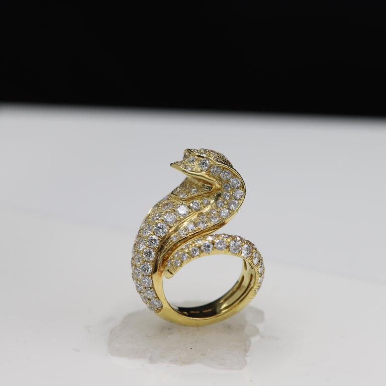 Diamond Snake Ring 18 Karat Yellow Gold Snake For Sale at 1stDibs