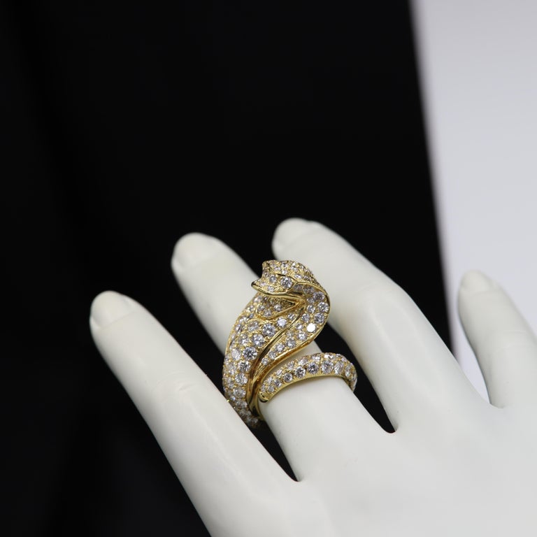 Diamond Snake Ring 18 Karat Yellow Gold Snake For Sale at 1stDibs
