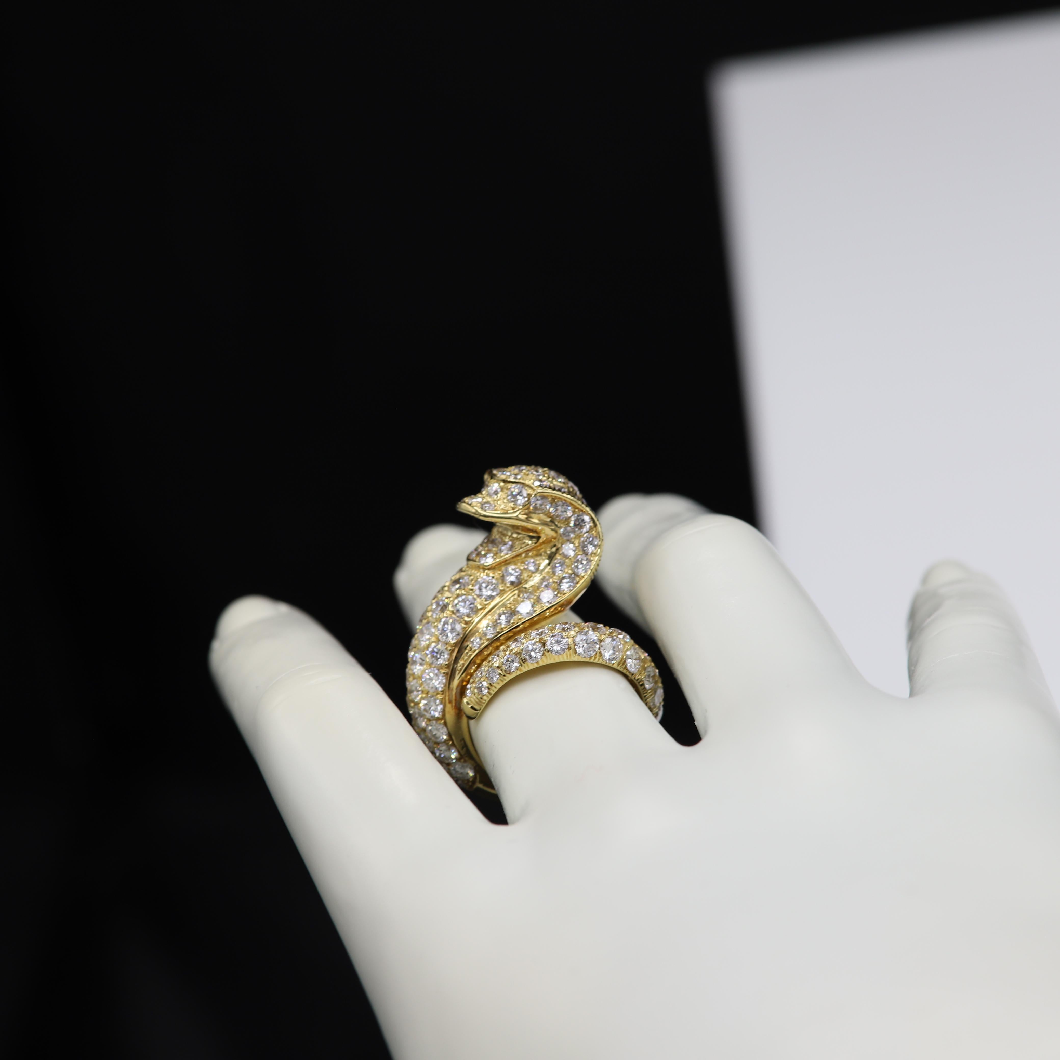 diamond and white and yellow gold snake ring