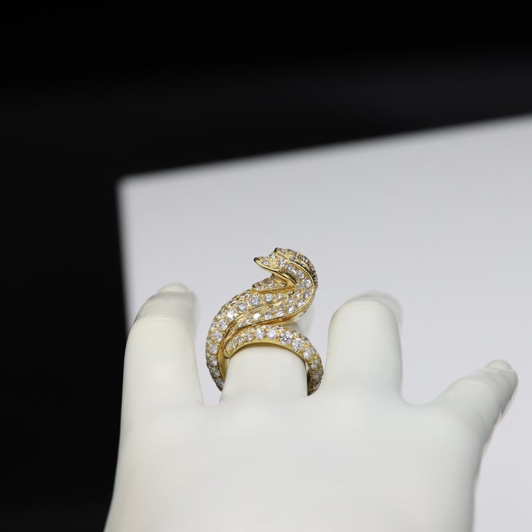 Diamond Snake Ring 18 Karat Yellow Gold Snake For Sale at 1stDibs