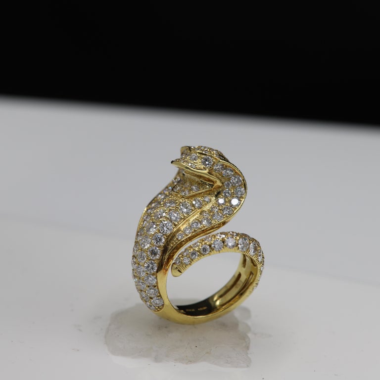 Diamond Snake Ring 18 Karat Yellow Gold Snake For Sale at 1stDibs