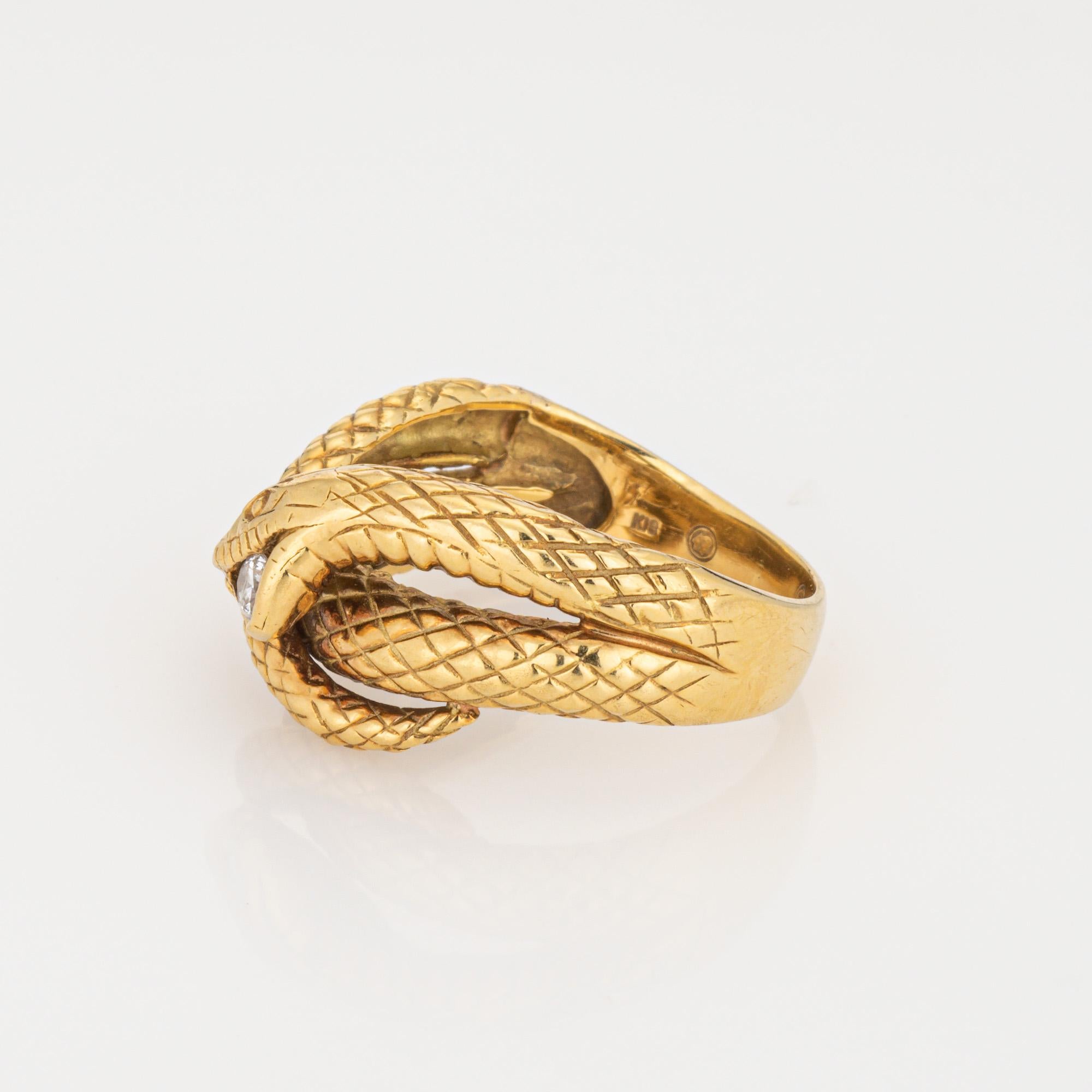 Round Cut Diamond Snake Ring 18k Yellow Gold Coiled Serpent Sz 7 Band Cocktail Jewelry