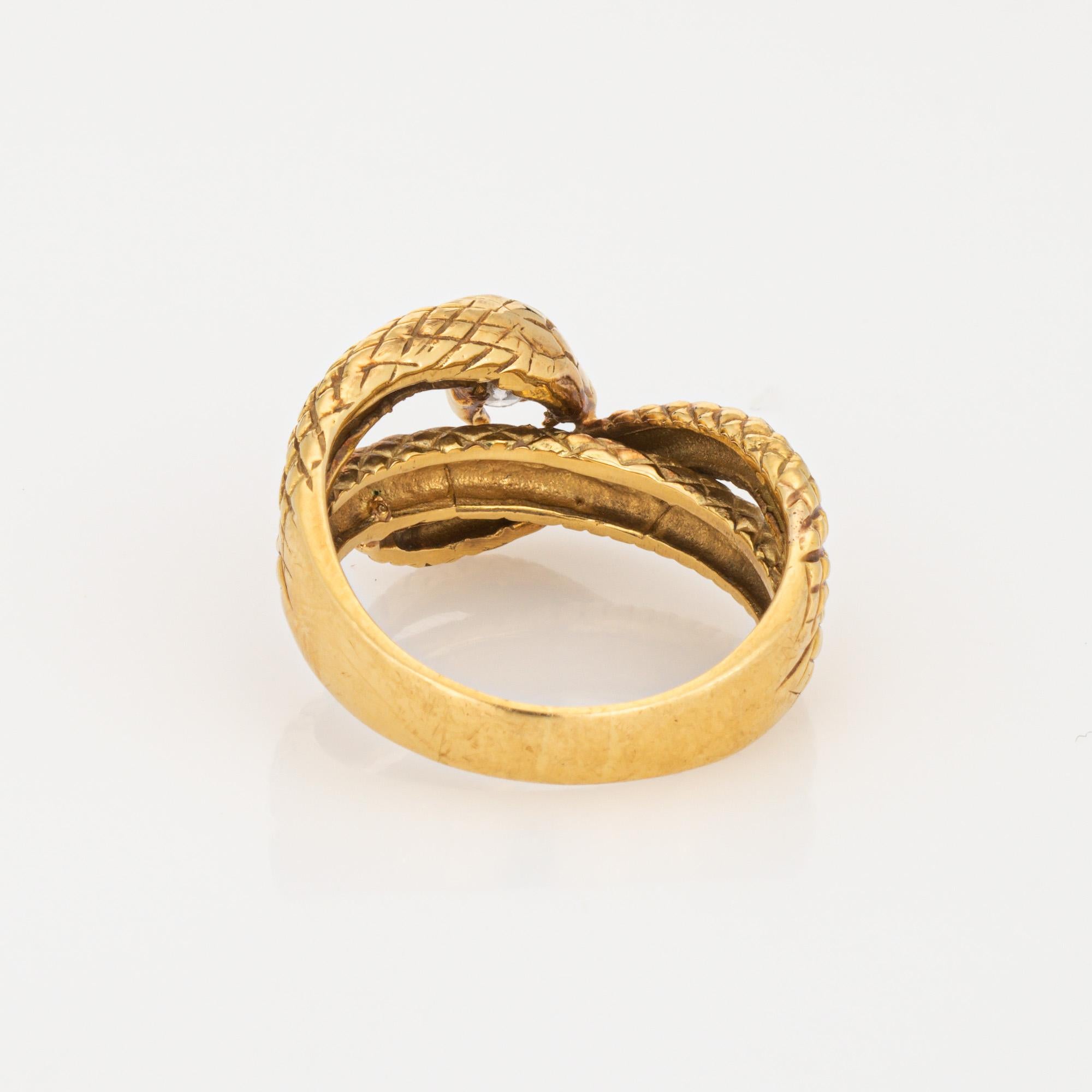 Diamond Snake Ring 18k Yellow Gold Coiled Serpent Sz 7 Band Cocktail Jewelry In Good Condition In Torrance, CA