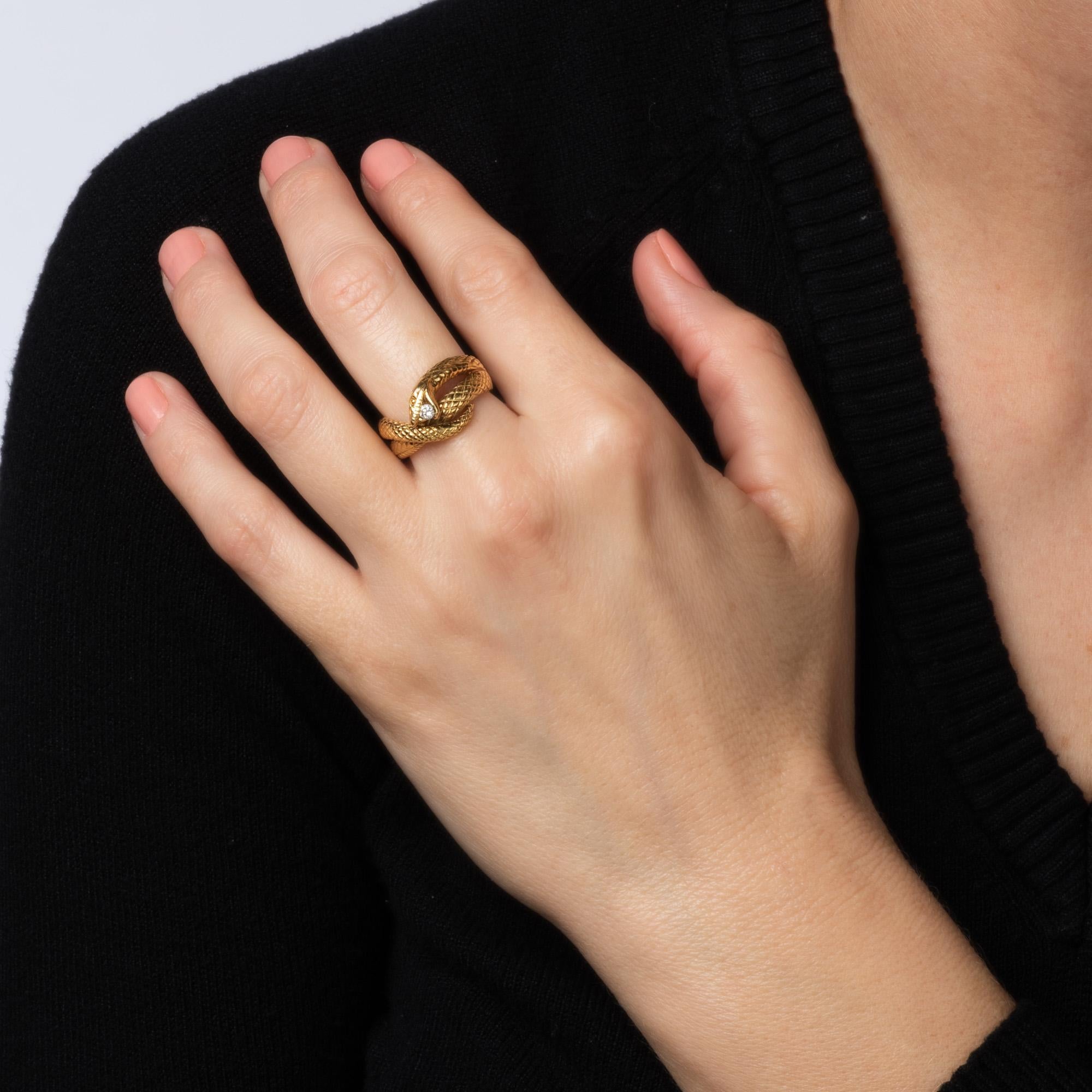 Women's Diamond Snake Ring 18k Yellow Gold Coiled Serpent Sz 7 Band Cocktail Jewelry