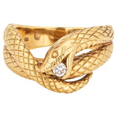 Diamond Snake Ring 18k Yellow Gold Coiled Serpent Sz 7 Band Cocktail Jewelry